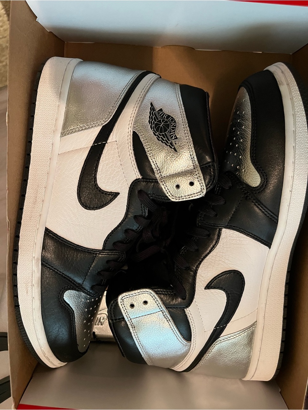 Nike Air Jordan 1 Retro High Men’s High Top Sneakers - Black, White, Silver